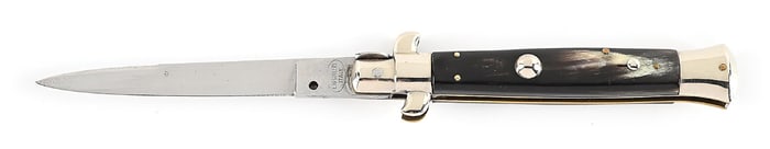 EIG CUTLERY ITALY PICK LOCK STILETTO SWITCHBLADE BRAZILIAN COW HORN HANDLES.
