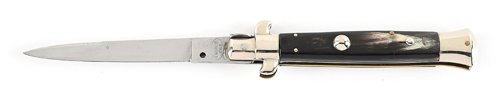 EIG CUTLERY ITALY PICK LOCK STILETTO SWITCHBLADE BRAZILIAN COW HORN HANDLES. (1 of 6)