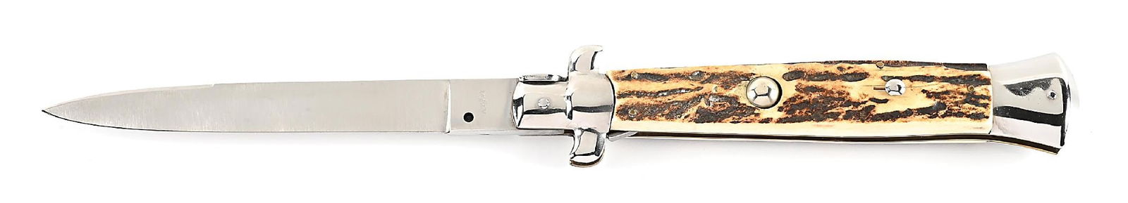 C. 1970S-80S ROSTFREI ITALIAN STILETTO SWIVEL BOLSTER SWITCHBLADE WITH STAG HANDLES. (1 of 6)