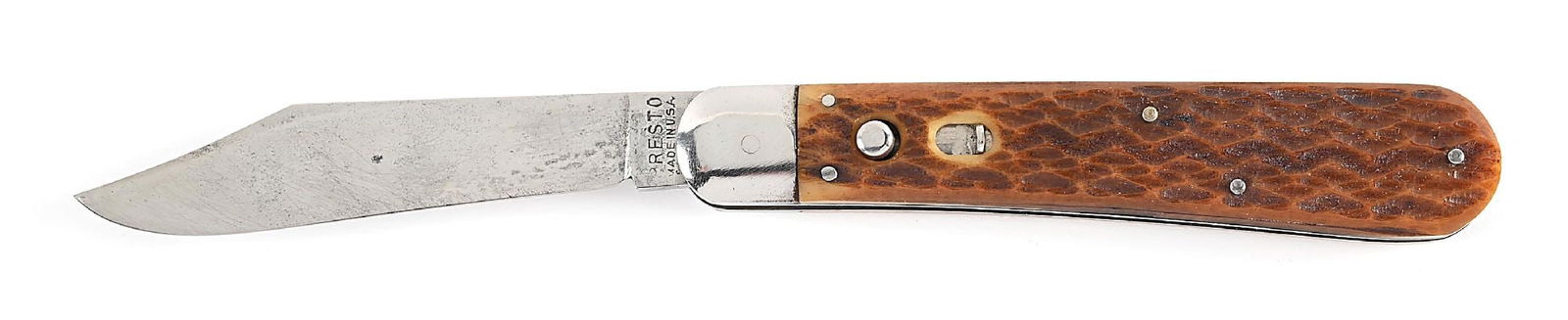 PRESTO MADE IN USA. GEO. SCHRADE BRIDGEPORT, CONN. BONE HANDLE SWITCHBLADE. (1 of 7)