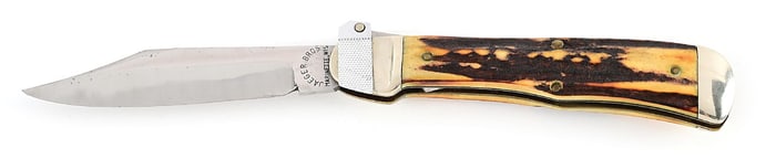 JAEGER BROS. MARIENTTE, WIS STAG HANDLE LEVER LOCK SWITCHBLADE.