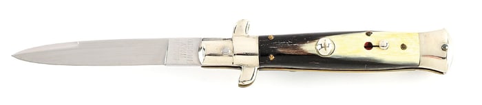 C. 1960S MADE IN ITALY INOXID BO/BC ITALIAN STILETTO SWITCHBLADE WITH BRAZILIAN COW HORN HANDLES.