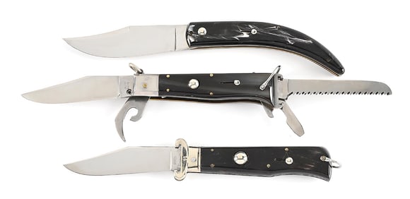 LOT OF 3: C. 1960S STILETTO SWITCHBLADES, CATALINA, MULTI-BLADE HUNTER SHOT SHELL PULLER, AND SINGLE