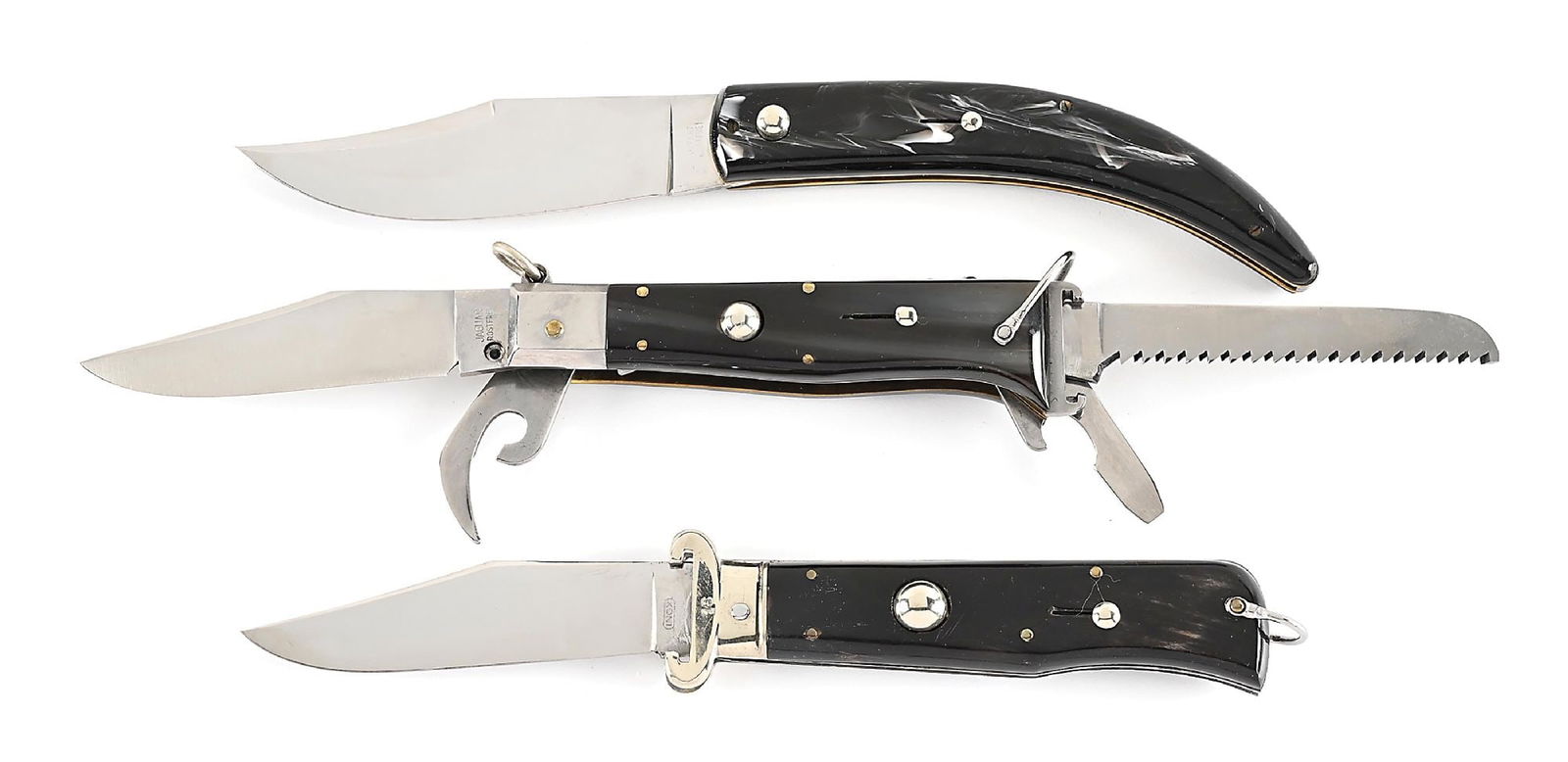 LOT OF 3: C. 1960S STILETTO SWITCHBLADES, CATALINA, MULTI-BLADE HUNTER SHOT SHELL PULLER, AND SINGLE (1 of 8)