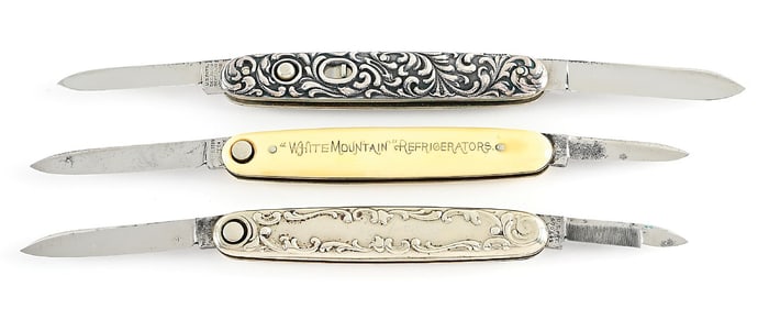 LOT OF 3: SCHRADE CUT CO. AND PRESS BUTTON DOUBLE BLADE SWITCHBLADES.