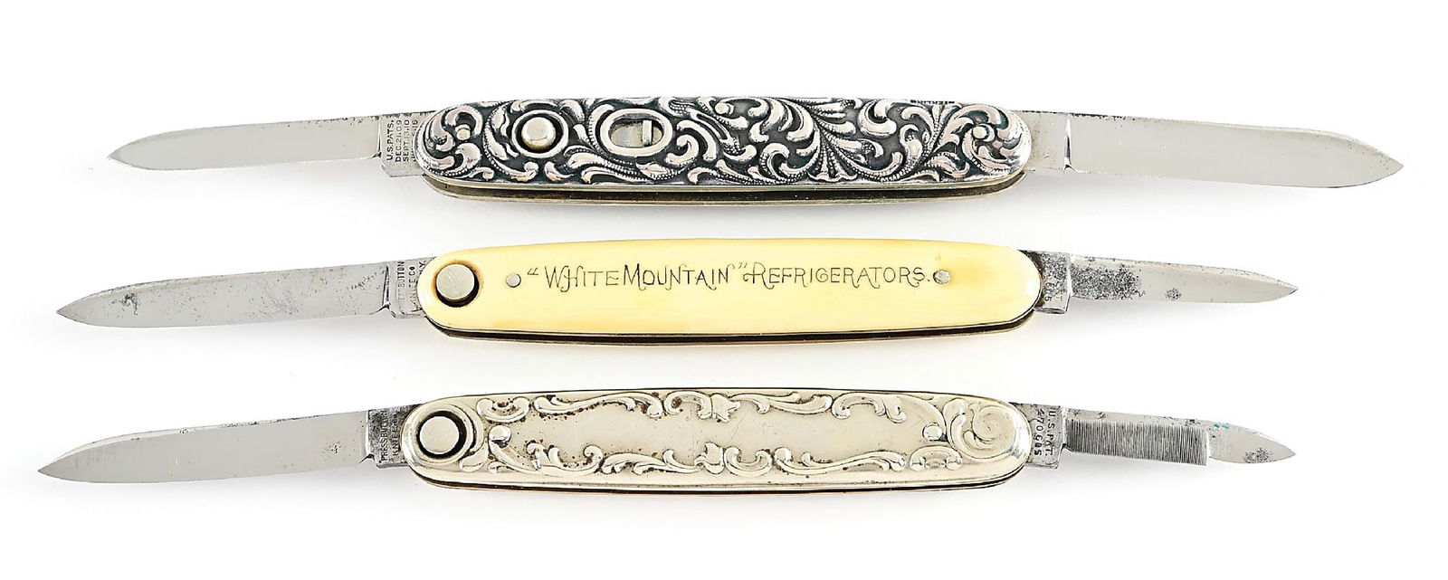 LOT OF 3: SCHRADE CUT CO. AND PRESS BUTTON DOUBLE BLADE SWITCHBLADES. (1 of 12)