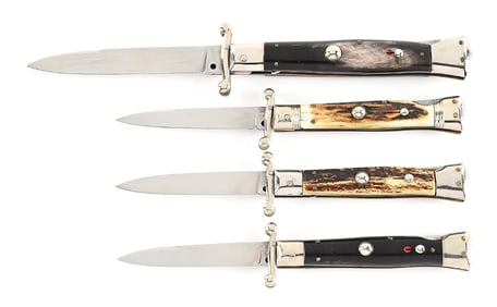 LOT OF 4: C. 1960S FOLDING GUARD LOCK BACK STILETTO SWITCHBLADES.