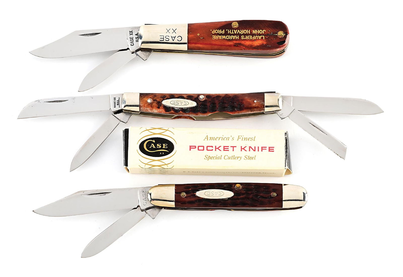 LOT OF 3: C. 1970 CASE XX USA 62009-1/2 BARLOW WITH ADVERTISING, C. 1970 CASE XX USA 64052 CONGRESS, (1 of 11)