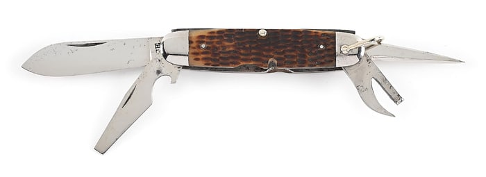 C. 1920-1940 CASE TESTED XX 6445R SCOUT UTILITY 4 BLADE WITH GREEN BONE HANDLES.