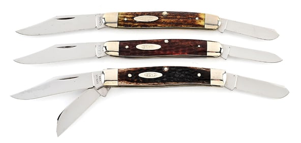 LOT OF 3: CASE XX 05247SP STAG SPEY BLADE STOCKMAN, CASE XX 06247PEN BONE HANDLE PEN BLADE STOCKMAN,