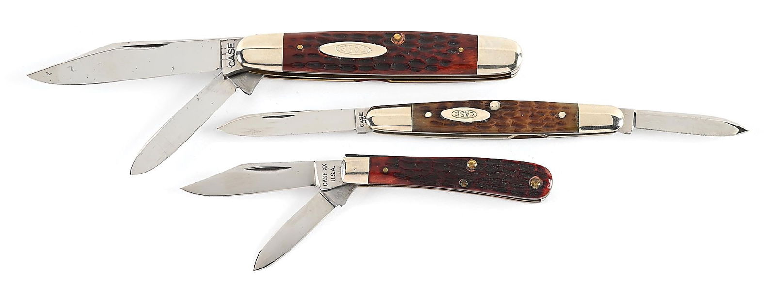 LOT OF 3: CASE XX 62055 RED BONE CIGAR, CASE XX 06263 ESIENHOWER GREEN BONE, AND CASE XX USA (1 of 11)