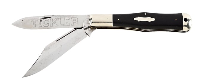 RARE. E. C. SIMMONS ST. LOUIS LARGE TWO BLADE COKE BOTTLE FOLDING HUNTER ETCHED TICKLER.