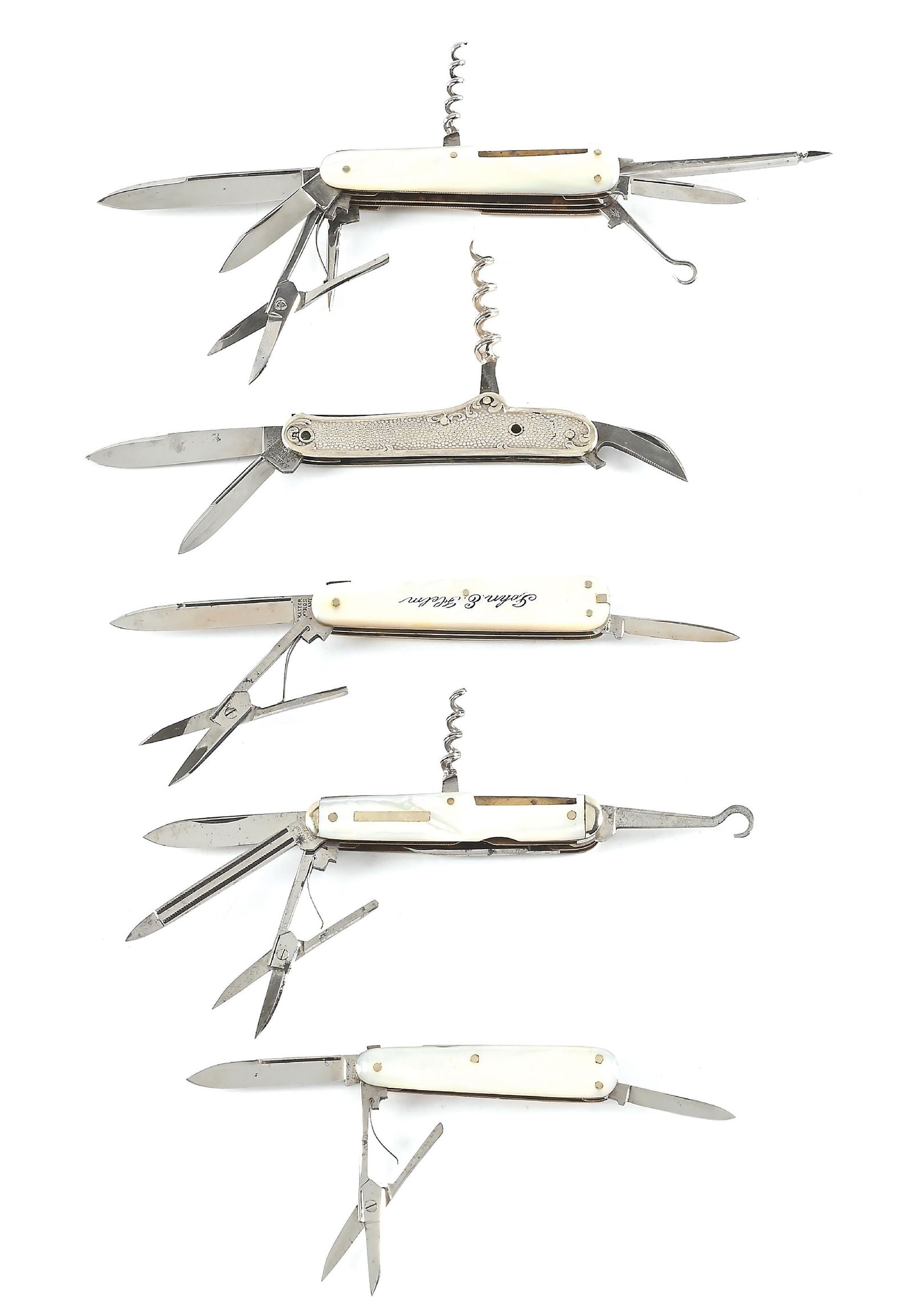 LOT OF 5: A. KASTOR BROS. GERMANY MOTHER OF PEARL MULTI-BLADE POCKET KNIVES. (1 of 14)