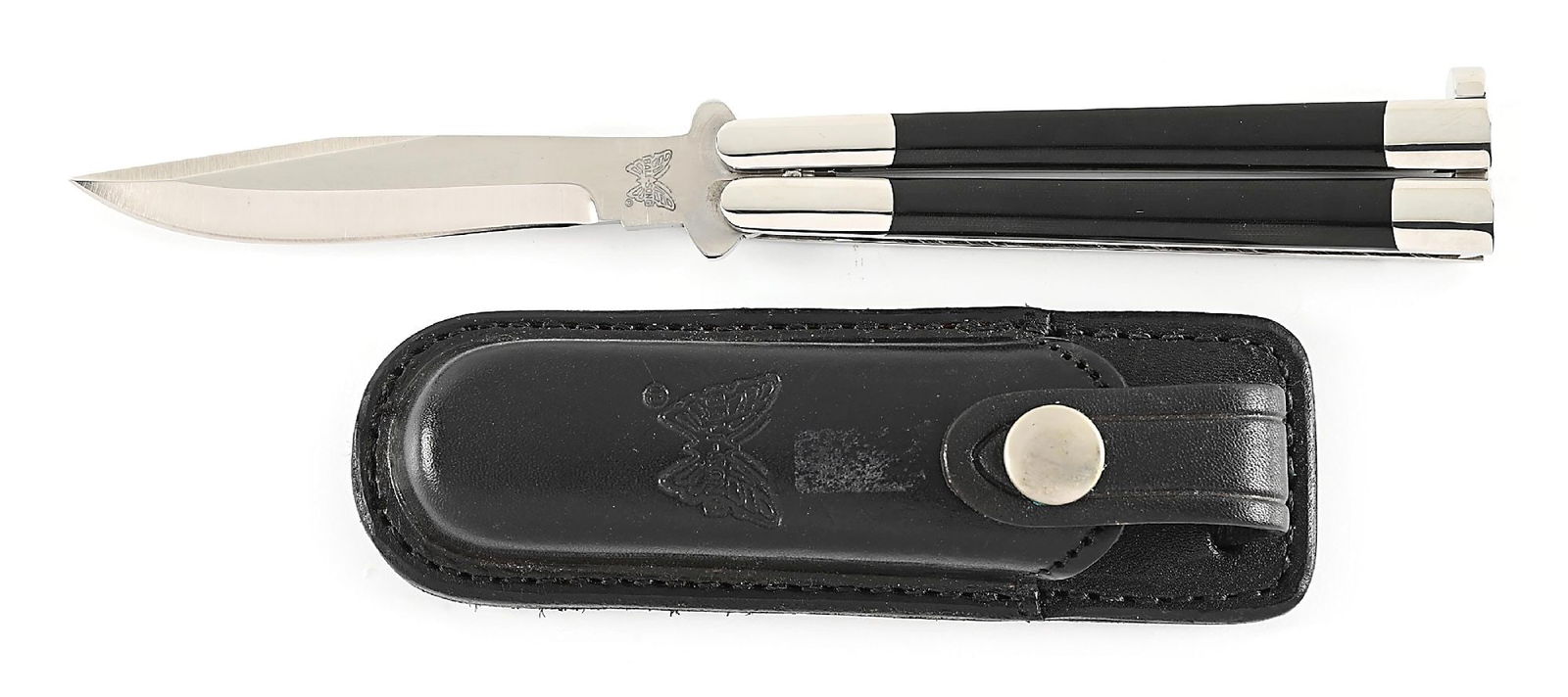 C. 1980S CUSTOM MADE BALI-SONG USA PACIFIC CUTLERY JODY SAMSON GROUND BOWIE BLADE MICARTA HANDLE: Appears unused and unsharpened. Blade is marked with the “Bali-Song” Butterly logo on obverse and “Bali-Song USA” on reverse. Stainless steel frame with black micarta handles.