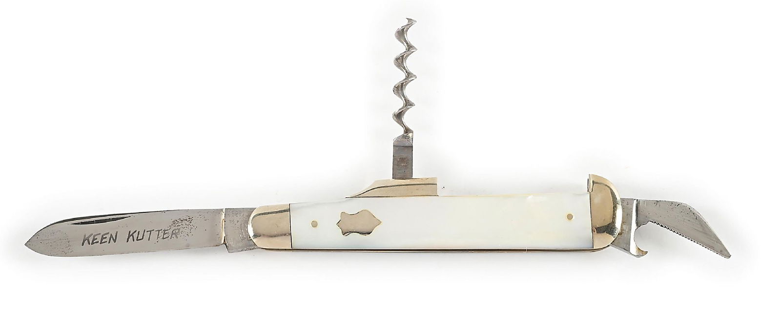 C. PRE-1920S E.C. SIMMONS KEEN KUTTER ST. LOUIS, MO MOTHEROF PEARL HANDLE BARTENDER KNIFE PATTERN (1 of 8)