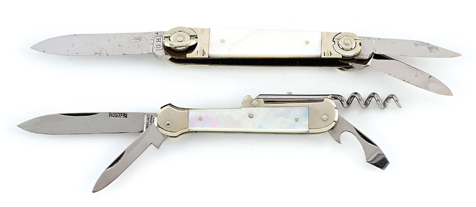 LOT OF 2: GEBR. HOLLWEG’S PATENT MOTHER OF PEARL TWIST RING WHITTLER AND KNIVBOLAGET ESKILTUNA (1 of 9)