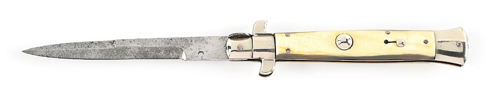 RARE C.1920S-30S UNMARKED ITALIAN STILETTO FLAT GUARD PICK LOCK SWITCHBLADE WITH BLONDE BRAZILIAN (1 of 5)