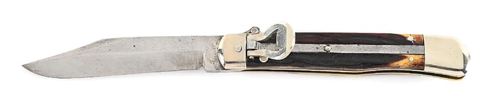 C. 1920S UNION CUT CO. NY USA LEVER LOCK STAG HANDLE SWITCHBLADE.