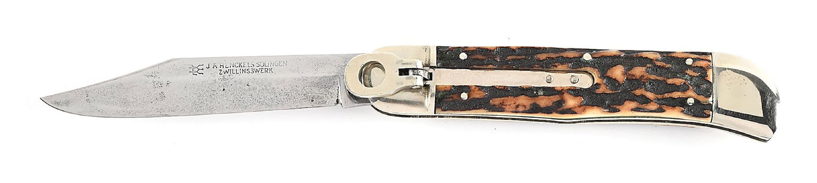 C. 1920S-30S J.A. HENCKELS SOLINGEN ZWILLINGSWERK LEVER LOCK STAG HANDLE SWITCHBLADE. (1 of 7)