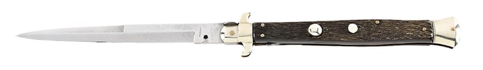 RARE C.1920S-30S MANIAGO MARKED BAYONET BLADE ITALIAN STILETTO PICK LOCK SWITCHBLADE WITH CHECKERED
