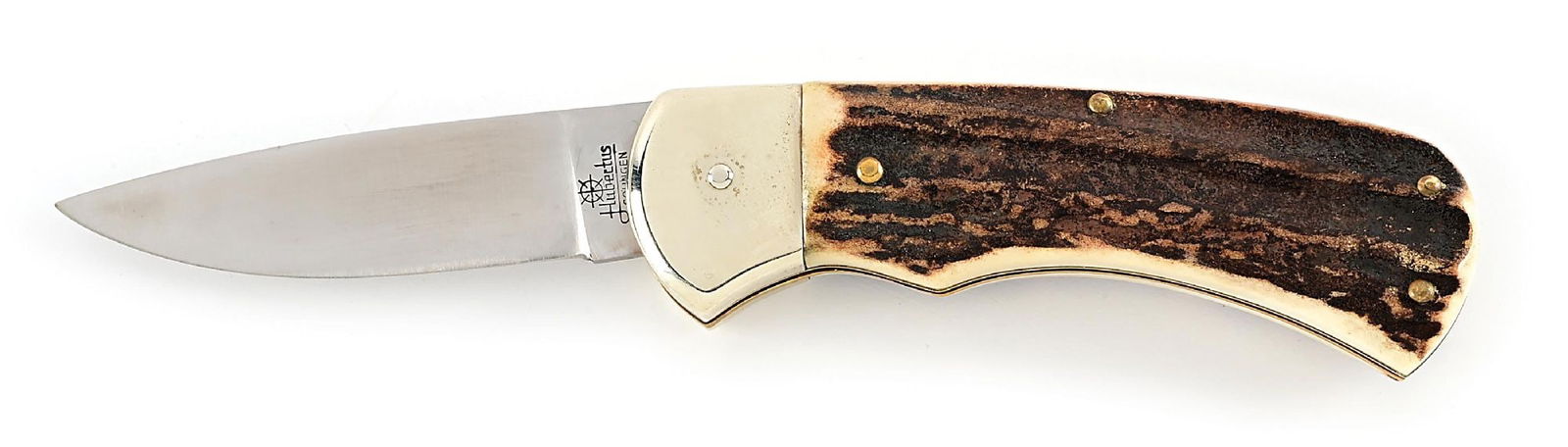 HUBERTUS SOLINGEN GERMANY STAG HANDLE SCALE RELEASE SWITCHBLADE PUMA 4 STAR PATTERN. (1 of 8)