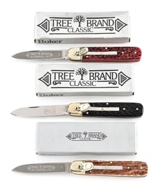 LOT OF 3: BOKER 712 AND 712R LEVER LOCK SWITCHBLADES IN ORIGINAL BOXES.