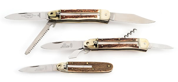 LOT OF 3: C.1970S-90S HUBERTUS SOLINGEN W. GERMANY & GERMANY ROSTFREI STAG LEVER LOCK SWITCHBLADES.