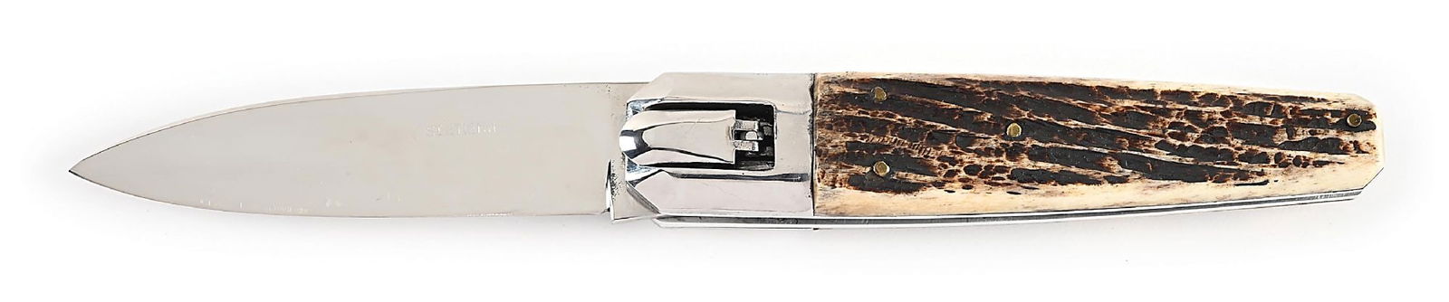 C. 1950S ST. ETIENNE INOX FRENCH LEVER LOCK SWITCHBLADE WITH BONE STAG HANDLES. (1 of 6)