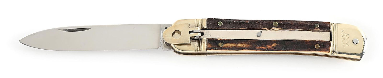 WEIDEMANNSHEIL SOLINGEN GERMANY MEDIUM SIZE STAG HANDLE SPRINGER KONIG LEVER LOCK SWITCHBLADE. (1 of 7)