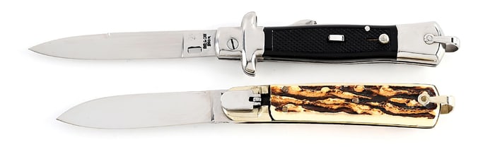 LOT OF 2: BEGON MODELL DEPOSE, AND MAKINOX LEVER LOCK FRENCH SWITCHBLADES.