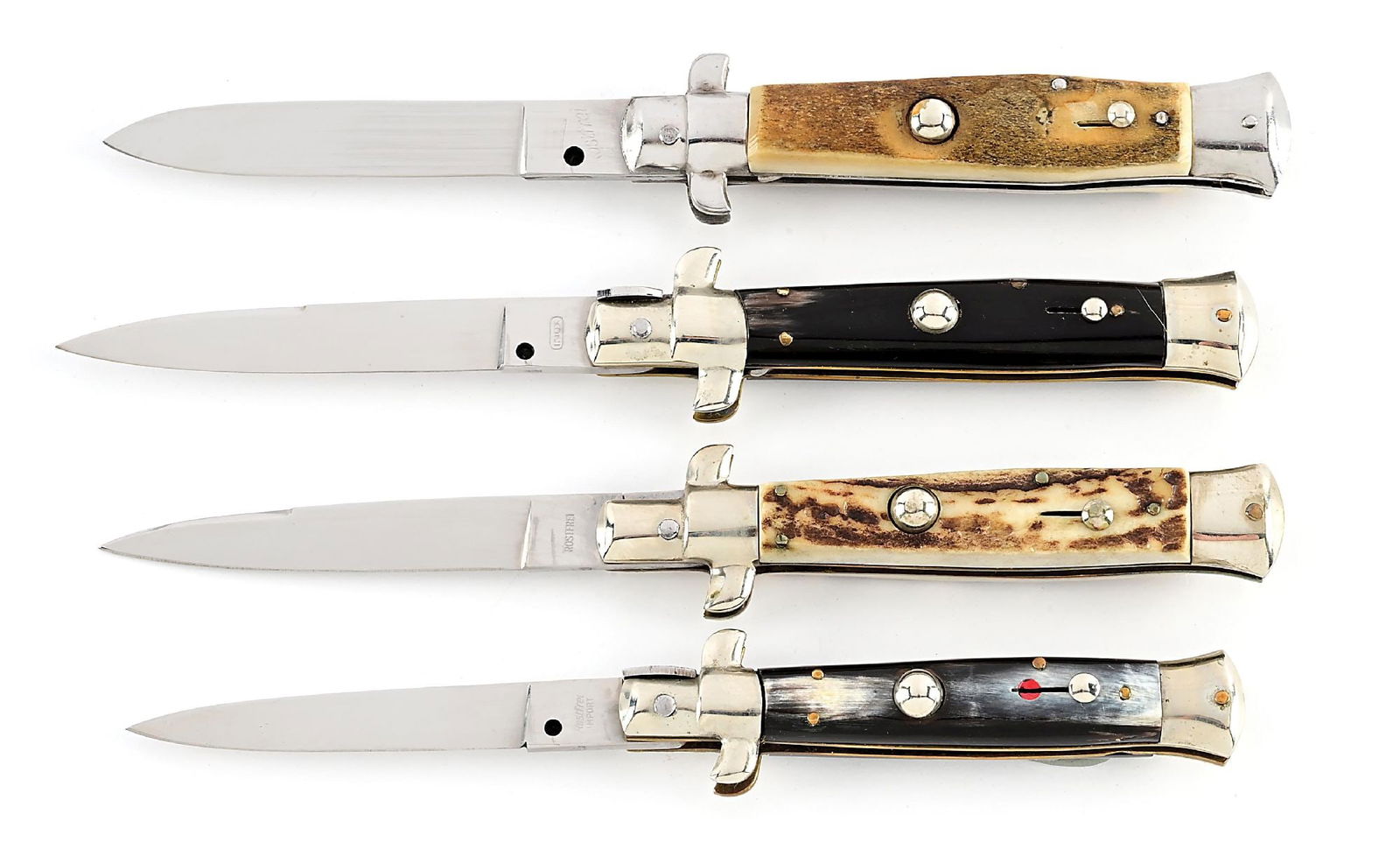LOT OF 4: C. 1950S-60S ITALIAN STILETTO SWIVEL BOLSTERS AND BO/BC SWITCHBLADES. (1 of 11)