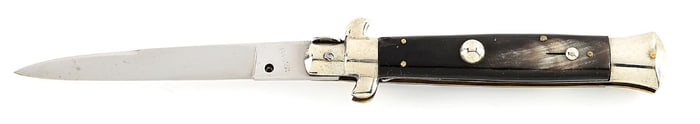 C.1960S ROSTFREI INOX TRANSITION BLADE ITALIAN PICK LOCK STILETTO SWITCHBLADE WITH BRAZILIAN COW