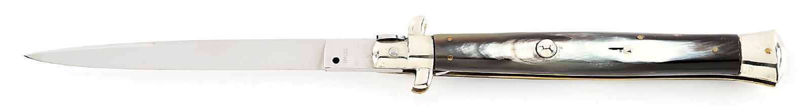 C.1950S INOX BAYONET BLADE ITALIAN STILETTO SWIVEL BOLSTER SWITCHBLADE WITH BRAZILIAN COW HORN (1 of 7)