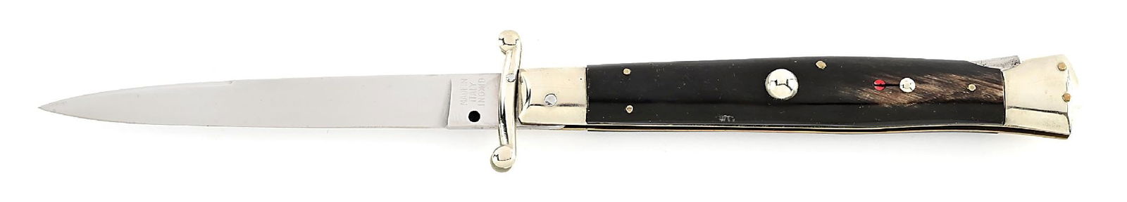 C. 1960S MADE IN ITALY INOXID SWING GUARD LOCK BACK SWITCHBLADE WITH COW HORN HANDLES. (1 of 7)