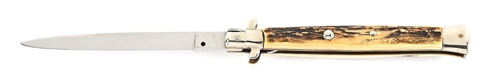 C.1950S ROSTFREI TRANSITION BLADE ITALIAN STILETTO SWIVEL BOLSTER SWITCHBLADE WITH BEAUTIFUL STAG