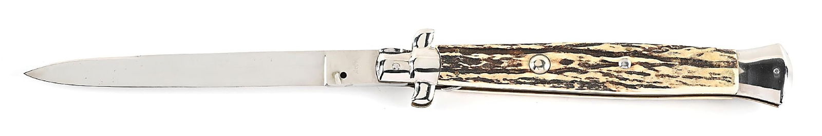 C. 1970S-80S ROSTFREI ITALIAN STILETTO SWIVEL BOLSTER SWITCHBLADE WITH STAG HANDLES. (1 of 6)