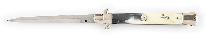 C.1950S M. ITALY INOX KRIS BLADE ITALIAN STILETTO PICK LOCK SWITCHBLADE WITH BLONDE BRAZILIAN COW