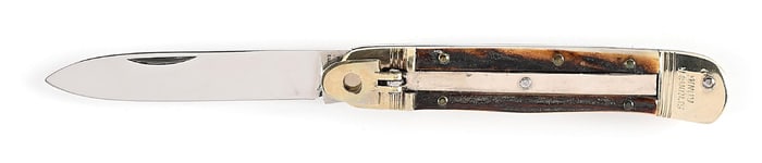 WEIDEMANNSHEIL SOLINGEN GERMANY MEDIUM SIZE STAG HANDLE SPRINGER KONIG LEVER LOCK SWITCHBLADE.