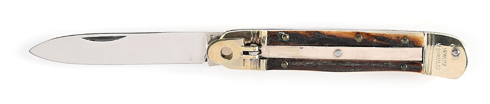 WEIDEMANNSHEIL SOLINGEN GERMANY MEDIUM SIZE STAG HANDLE SPRINGER KONIG LEVER LOCK SWITCHBLADE. (1 of 7)