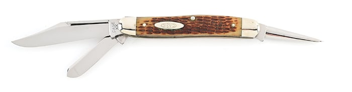 C. 1940-1964 CASE XX 6347PU LONG PULL PUNCH BLADE STOCKMAN WITH GREEN BONE HANDLES.