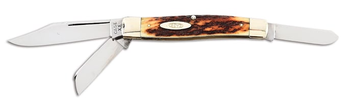 C. 1940-1964 CASE XX 5375LP STOCKMAN LONG PULL MAIN BLADE WITH STAG HANDLES.