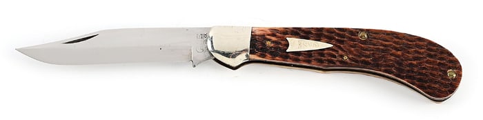 C. 1920-1940 CASE TESTED XX LONG TAIL “C” TANG STAMP 6100 SAB SADDLE HORN WITH GREEN