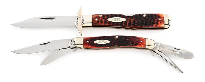 LOT OF 2: CASE XX USA 10 DOT 6111-1/2L FOLDING GUARD CHEETAH AND CASE XX USA 64047P STOCKMAN WITH