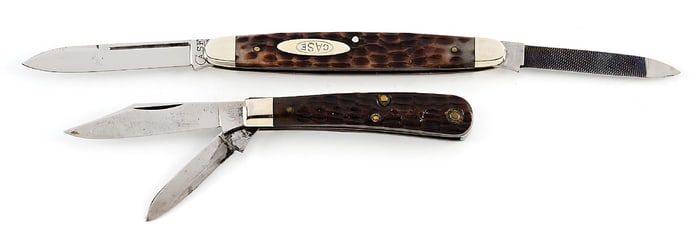 LOT OF 2: CASE TESTED XX 6271F GREEN BONE FLAT BOLSTER EQUAL END AND CASE XX (TESTED XX) LONG TAIL