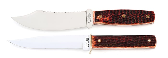 LOT OF 2: CASE STAINLESS AND CASE HUNTING KNIVES RED BONE HANDLES – XX & TESTED ERA.