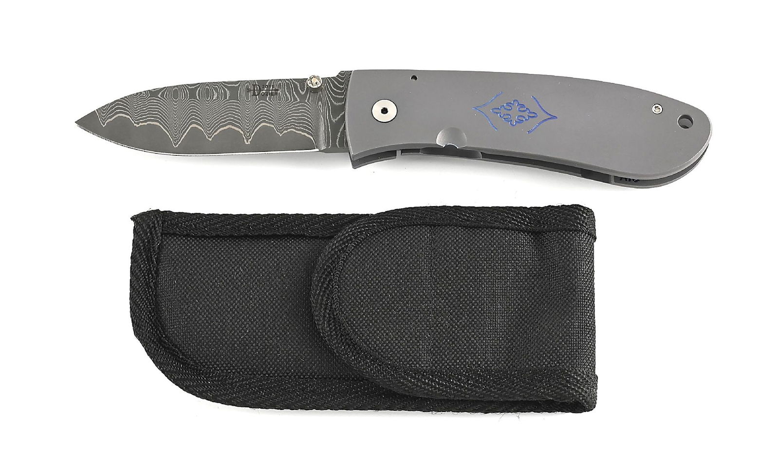 BOB DOZIER 2011 CUSTOM MADE TITANIUM FRAME LOCK DAMSCUS LARGE FOLDING HUNTER. (1 of 8)