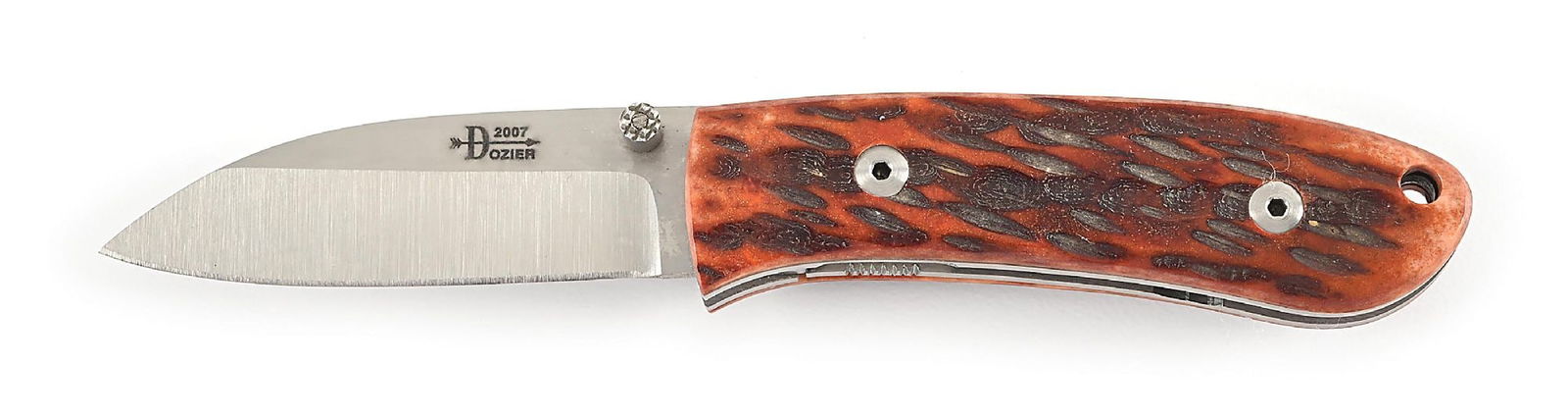 BOB DOZIER 2007 RED JIGGED BONE CUSTOM TITANIUM LINER LOCK SMALL FOLDING HUNTER WITH WHARNCLIFFE (1 of 7)