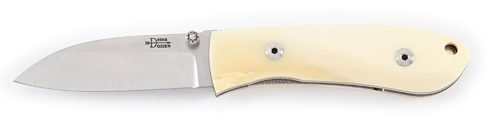 BOB DOZIER 2003 GIRAFFE BONE TITANIUM LINER LOCK CUSTOM MEDIUM SMALL HUNTER WITH WHARNCLIFFE BLADE. (1 of 7)