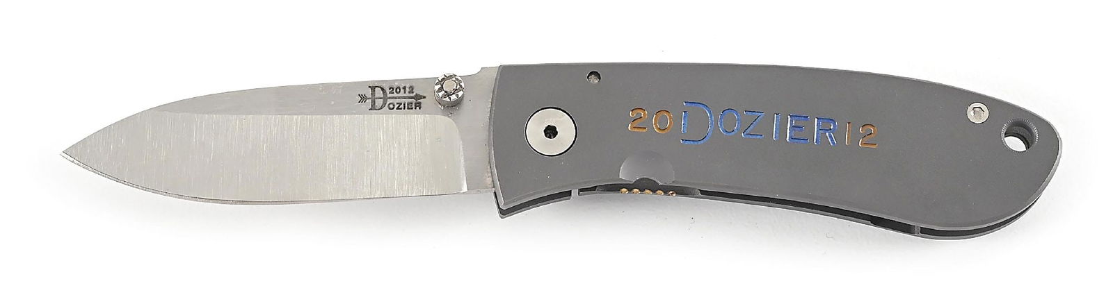 RARE DISCONTINUED BOB DOZIER 2012 YEAR KNIFE CUSTOM TITANIUM FRAME SMALL FOLDING HUNTER. (1 of 7)