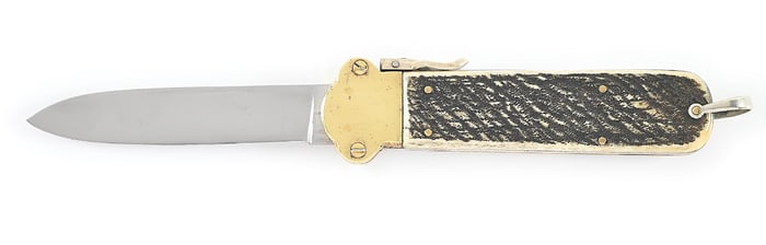 C. 1930S ÉCLAIR DEPOSE INOX FRENCH BONE HANDLE GRAVITY KNIFE.
